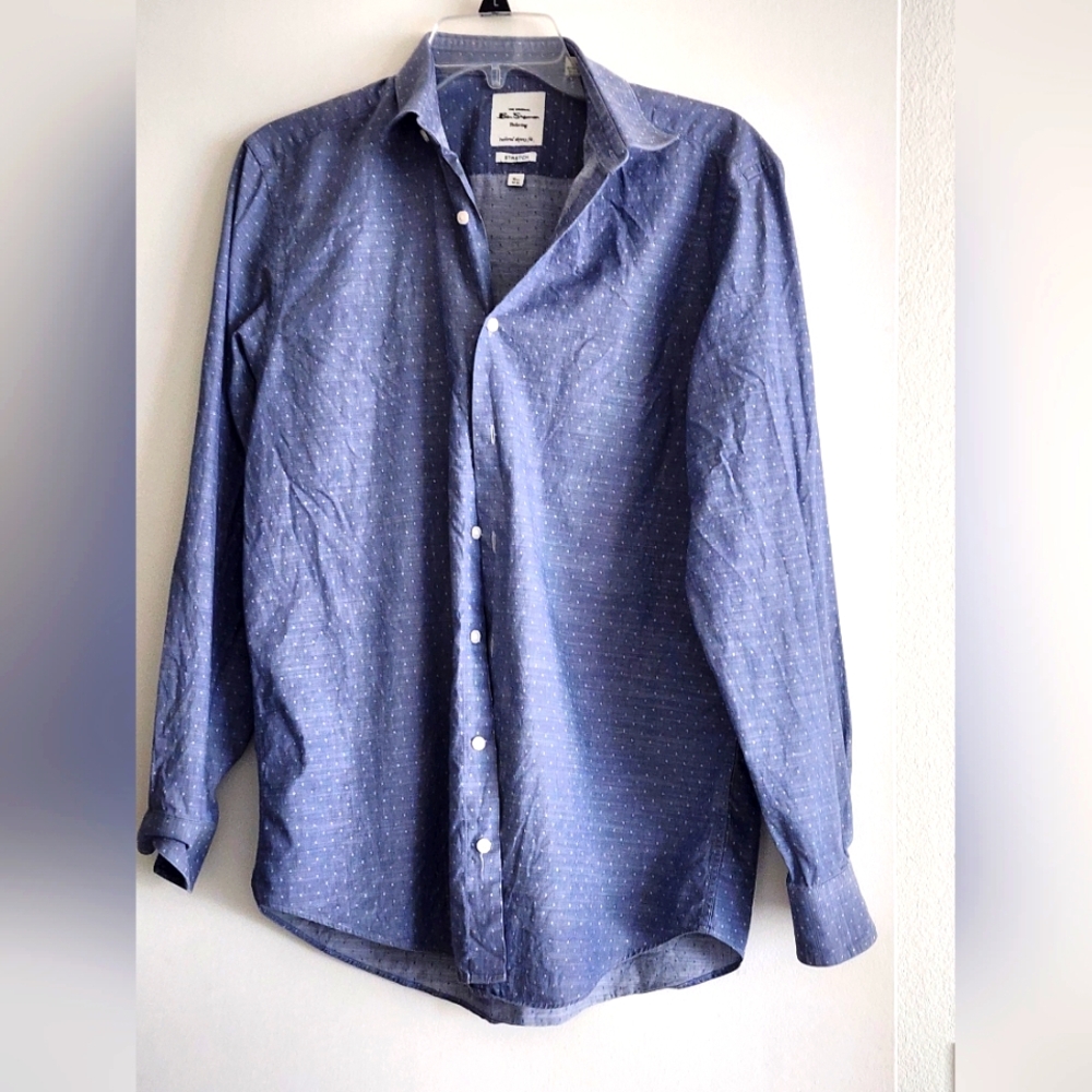 Ben Sherman | Tailored Slim Fit Long Sleeve Blue Button Shirt | Men 15 1/2 32/33 - Picture 1 of 3